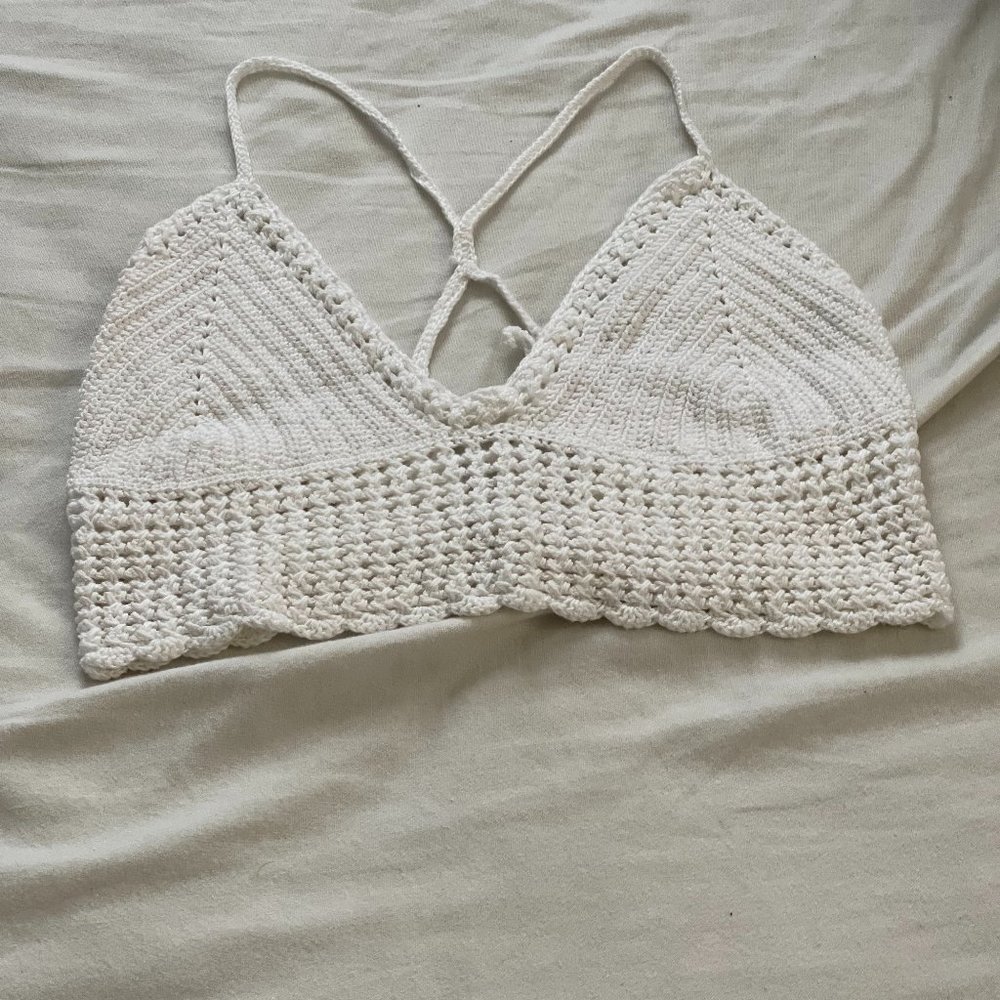 Crochet white crop top shirt